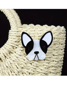 Boston Terrier Dog Brooch Pin Frenchie Bag Charm 3D Cute Puppy Trendy Stylish